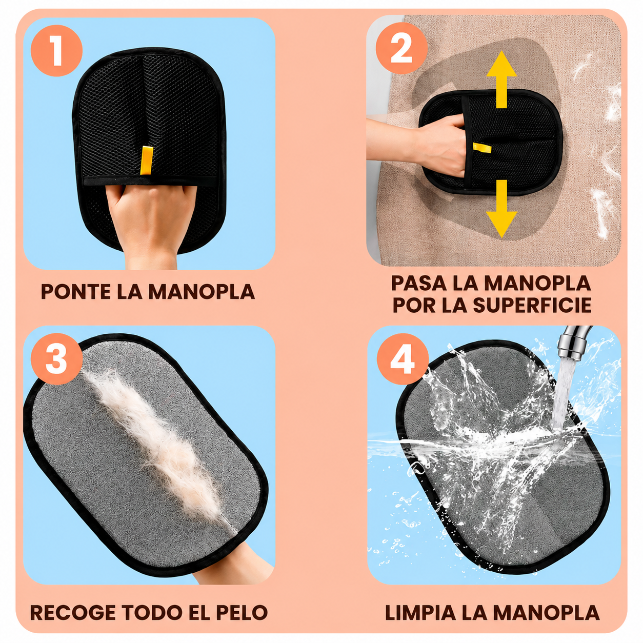 Manopla Quitapelos Reutilizable para Mascotas